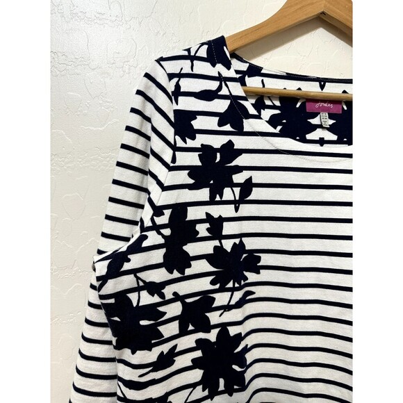 Joules Womans Floral Long Top Size 14 Striped 3/4 Sleeve Old Money Pockets Artsy - Picture 7 of 13